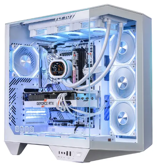 DarkFlash Full-Tower ATX Gaming PC Case, Back Plug-in Motherboard, Dual-Chamber, Panoramic Glass, Up to 2 x 360mm Radiators, RTX 40 Compatible(DY470) (1 PWM ARGB Fans, White)