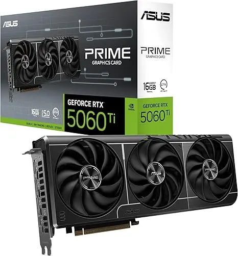 ASUS The SFF-Ready Prime GeForce RTX™ 5060 Ti 16GB GDDR7 Graphics Card (PCIe® 5.0, 16GB GDDR7, HDMI®/DP 2.1, 2.5-Slot, Axial-tech Fans, Dual BIOS)