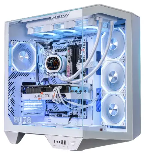 DarkFlash Full-Tower ATX Gaming PC Case, Back Plug-in Motherboard, Dual-Chamber, Panoramic Glass, Up to 2 x 360mm Radiators, RTX 40 Compatible(DY470) (1 PWM ARGB Fans, White)