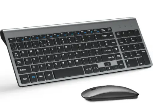Wireless Keyboard and Mouse Ultra Slim Combo, TopMate 2.4G Silent Compact USB 2400DPI Mouse and Scissor Switch Keyboard Set with Cover, 2 AA and 2 AAA Batteries, for PC/Laptop/Windows/Mac - Gray Black